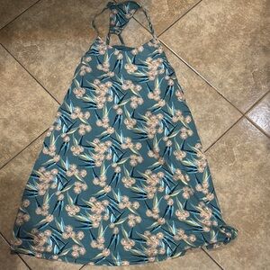 Patagonia Floral Halter Dress in Teal and Beige